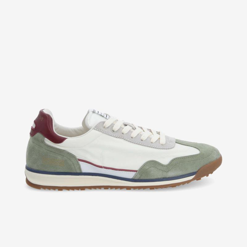 CAMDEN SNEAKER M - NYLON/SUEDE/NAP - BLANC CASSÉ/VERT/BORDEAUX